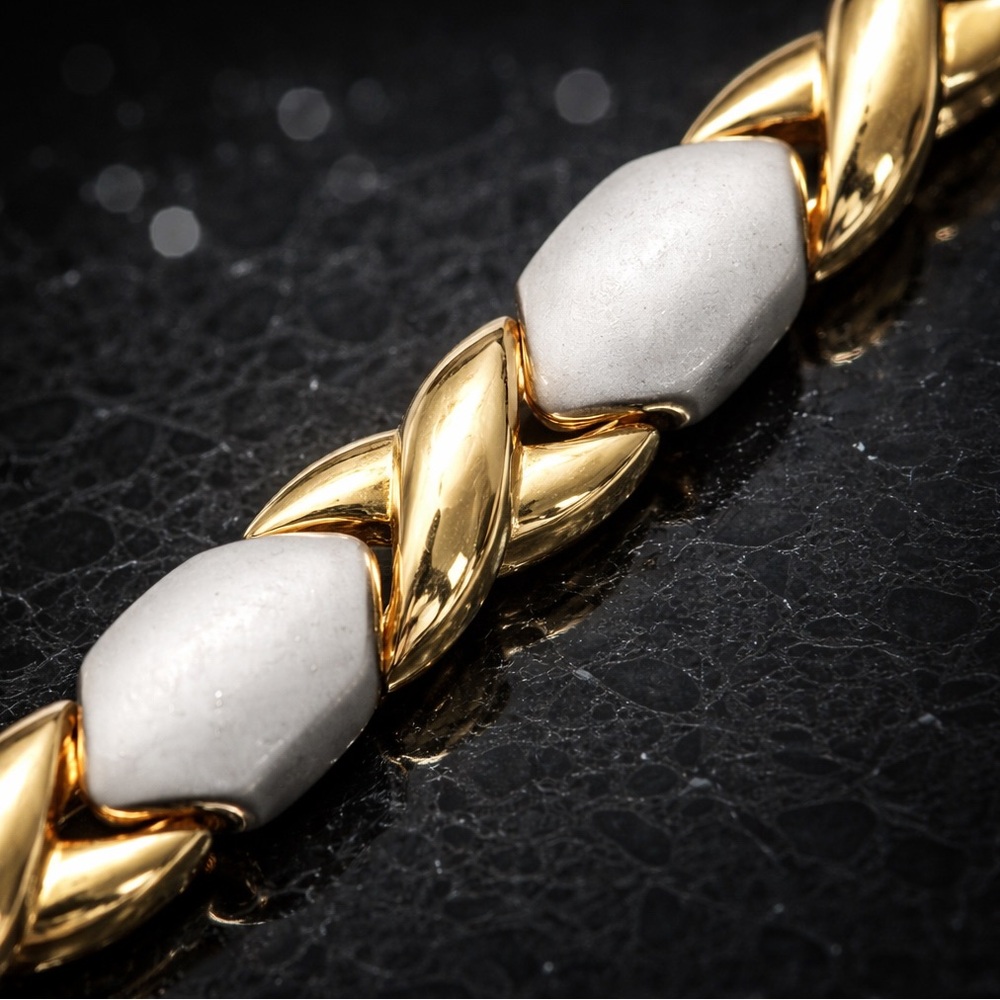18k white yellow gold vintage Technibond hugs kisses statement link bracelet HSN